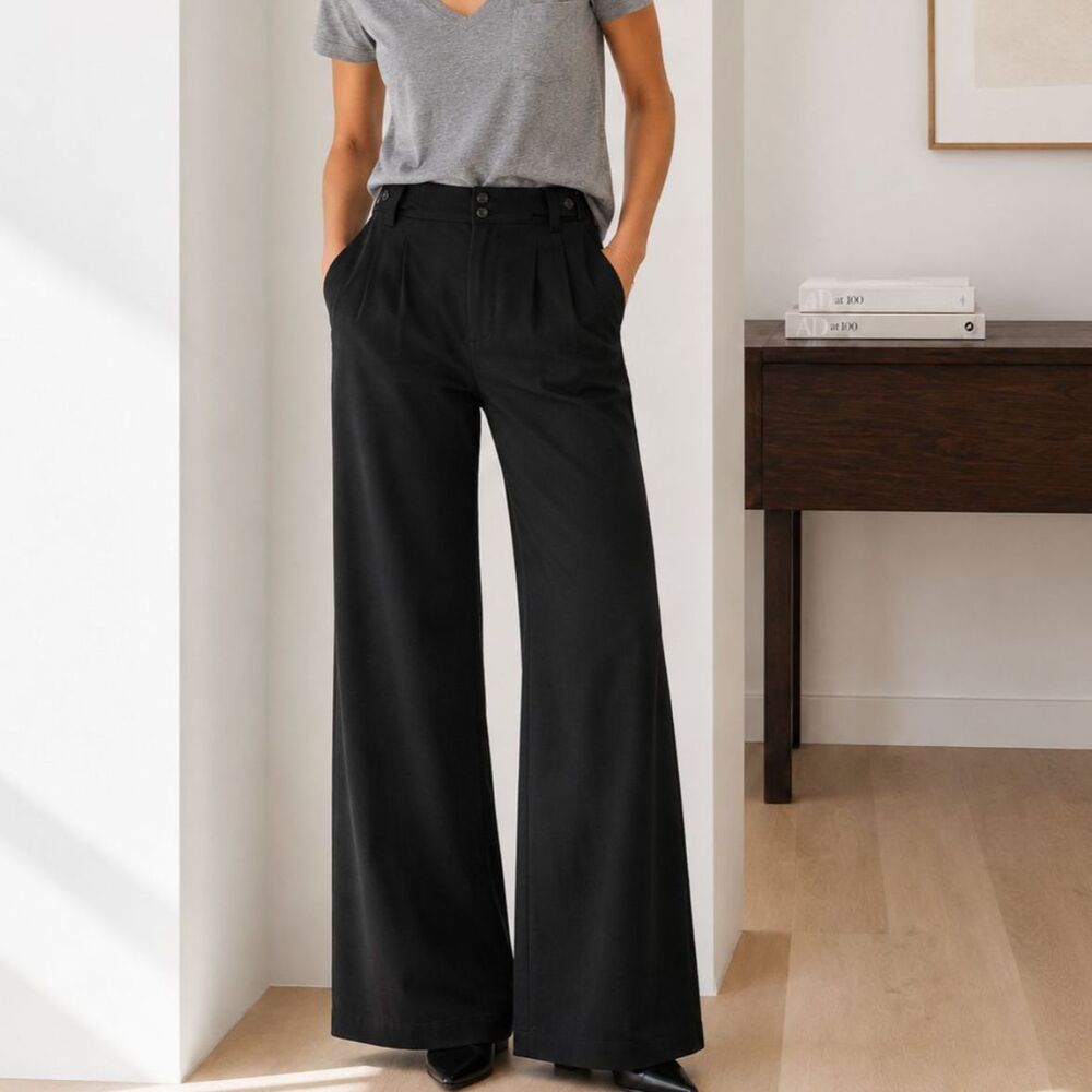 Madewell The Harlow Wide-Leg Pant Size 6 Deep True Black Linen Sailor Tab - Picture 1 of 6
